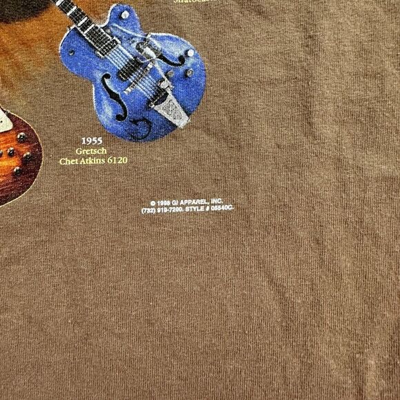 VINTAGE Guitars Through The Years Shirt Mens XL Brown History Short Sleeve 90s* - Picture 4 of 12